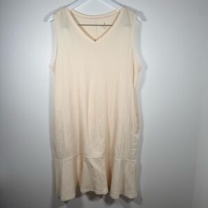 Cuddl Duds Beige Petite Large Sleeveless Textured Knit Swing Dress Ruffle Hem